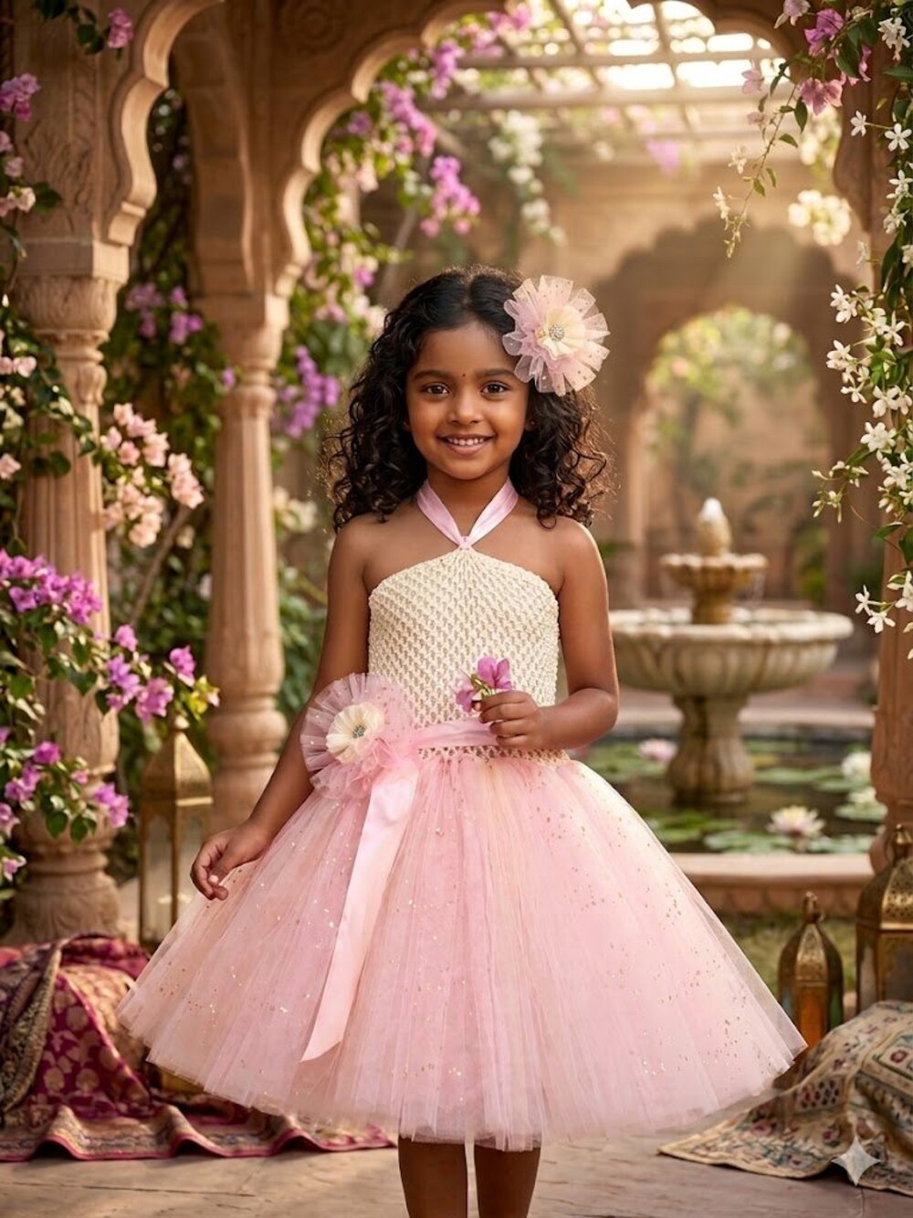 Handmade Pink Tulle  Kids Formal Tutu Dress